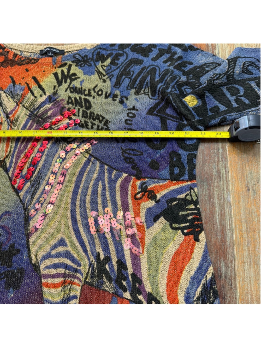 John Mark L Zebra Graffiti Graphic Knit Sweater Tunic Sequins Textured Artsy - Picture 9 of 11